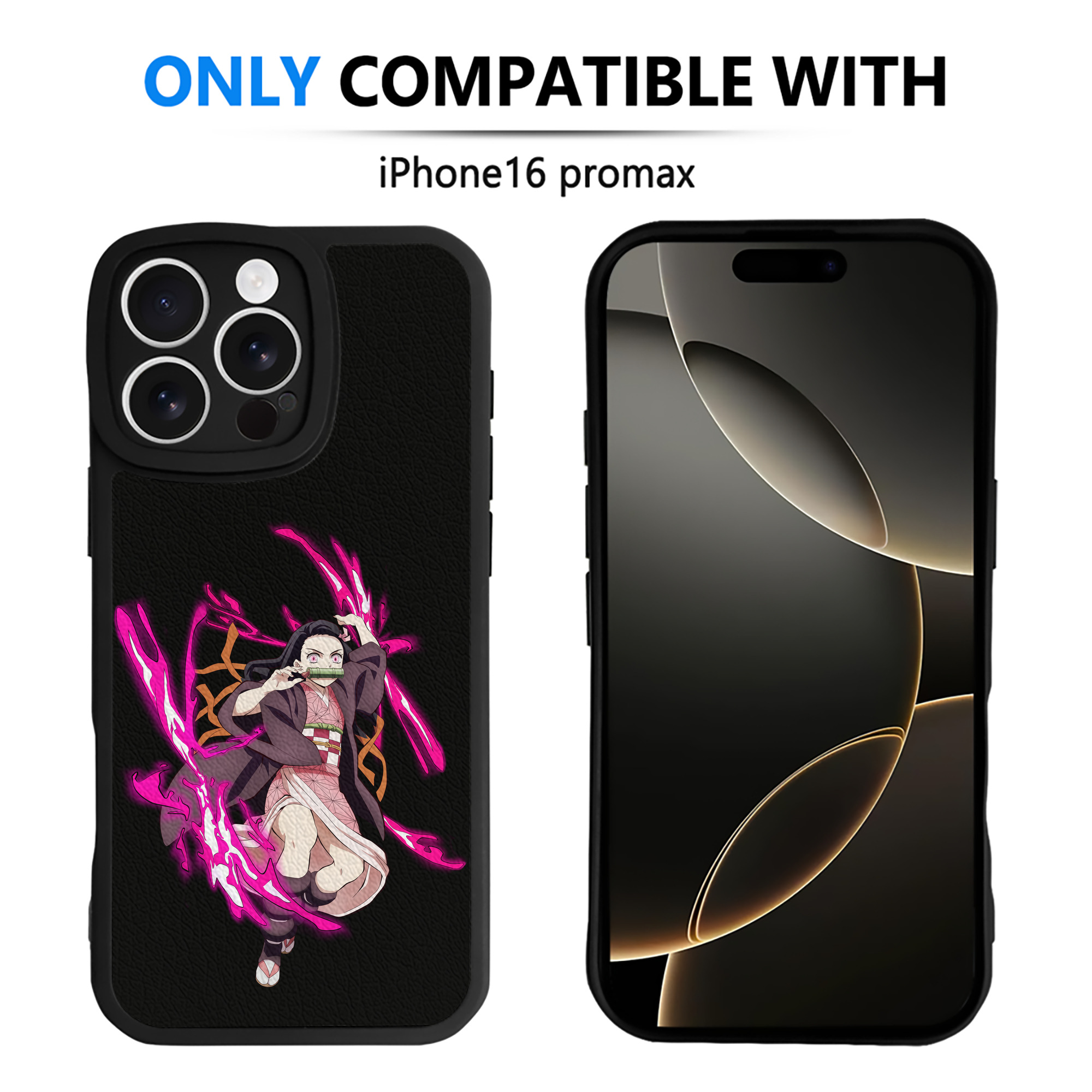 （画像用） 鬼滅の刃（きめつのやいば）竈門 禰󠄀豆子／かまど ねずこ Kamado Nezuko 【iPhone 16シリーズ対応】シリコンスマホケース（レザー調） 材質：シリコン